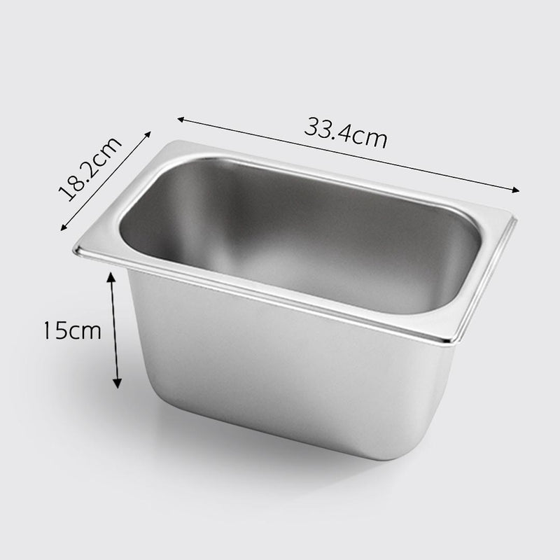 12X Stainless Steel Gastronorm Full Size Pan 1/3 15cm Deep Anti-Jam Stackable