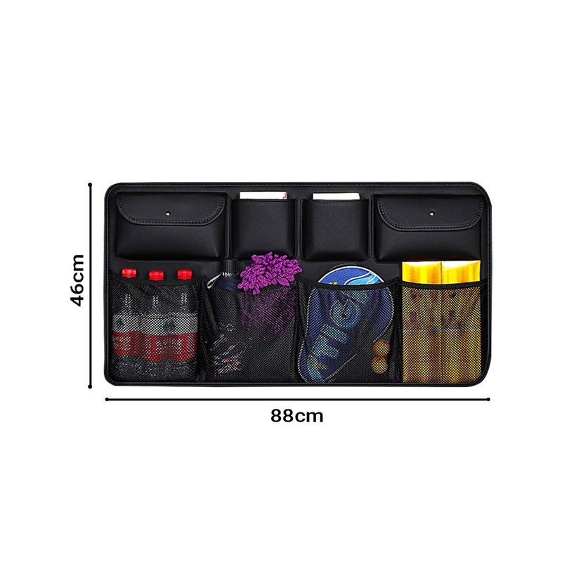 Leather Car Rear Seat Storage Bag 46x88cm Black 8 Pockets Waterproof