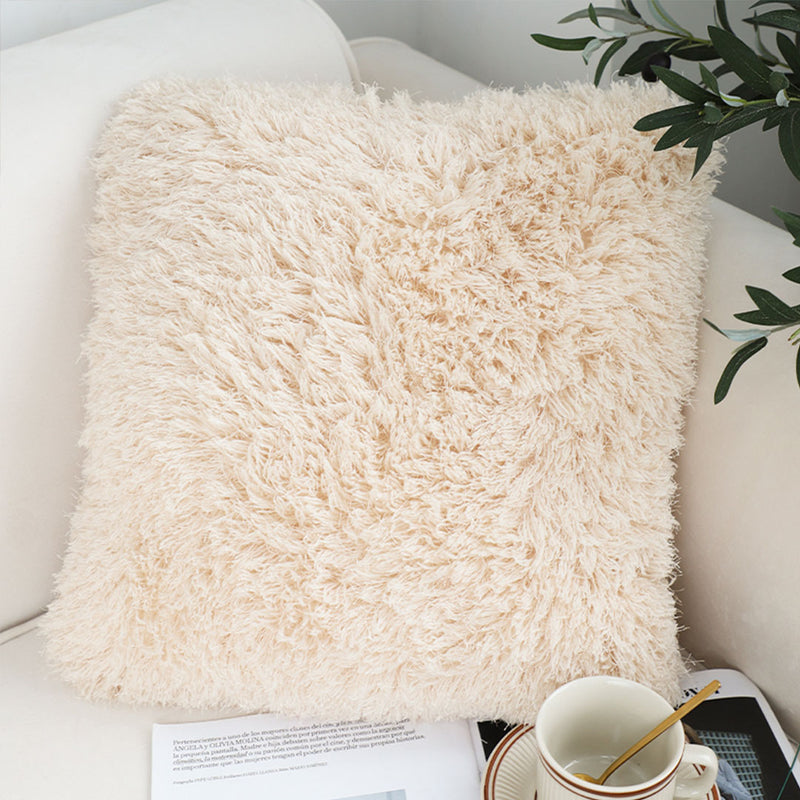 2X Plush Velvet Sofa Cushion 45X45X15CM Beige Polyester Cotton
