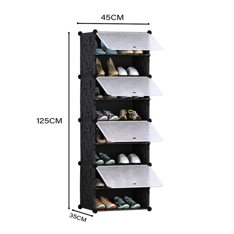 8 Tier Shoe Rack Organizer Plastic Panels Stackable 45x32x125cm Black Cover