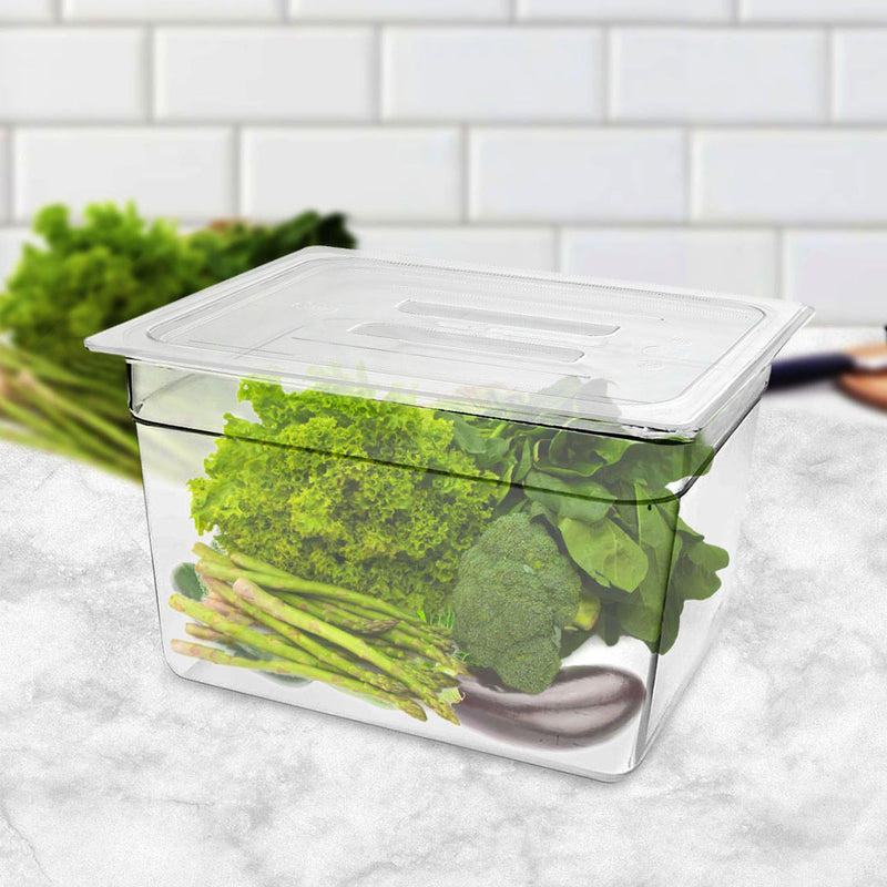 200mm Clear GN Food Tray Polycarbonate Storage Pan with Lid Dishwasher Safe
