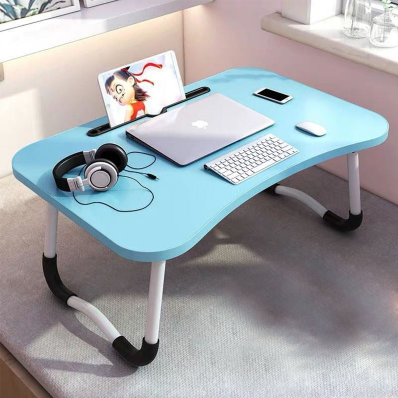 Adjustable Foldable Bed Laptop Table MDF Aluminum 60x40x28cm Blue Notebook Slot