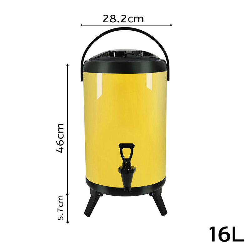 16L Stainless Steel Insulated Beverage Dispenser Yellow With Faucet