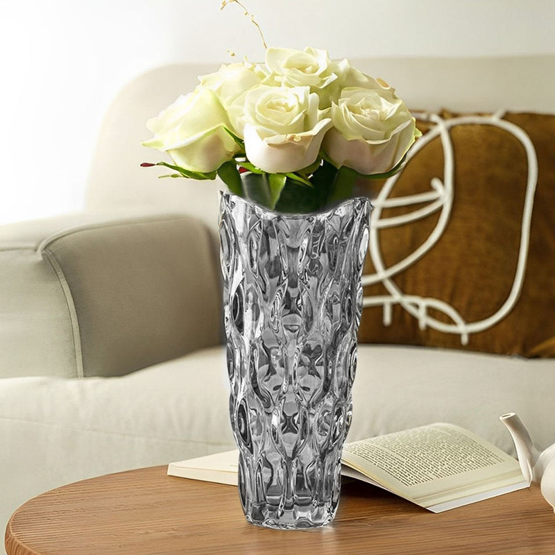 30cm Hand Blown Glass Tall Vase Grey Modern Thick Home Decor