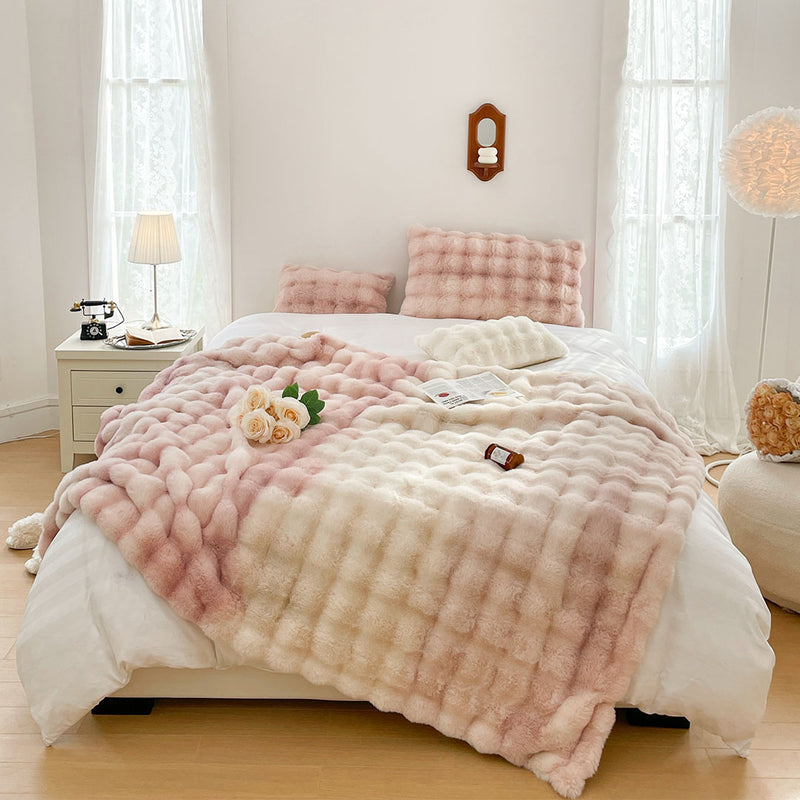 Faux Fur Plush Throw Blanket Polyester 200x230cm Super Soft Light Pink