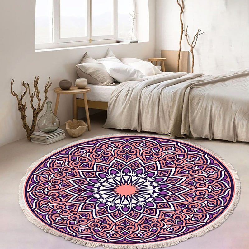 Mandala Round Carpet 90cm Purple Polyester Anti-Slip Doormat Bedroom Living Room