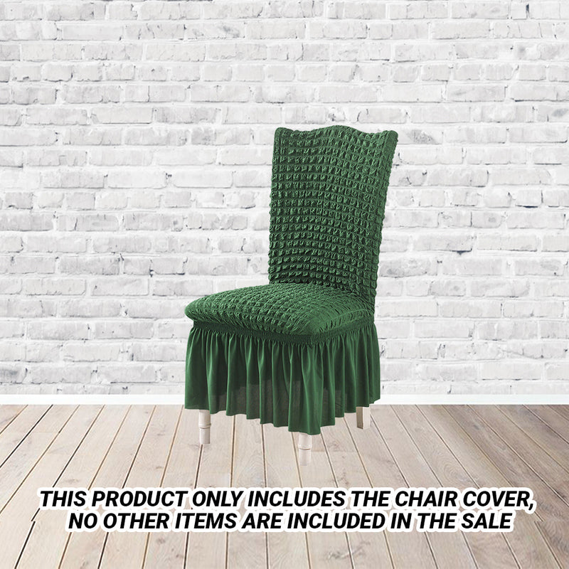 2X Dark Green Polyester Chair Covers Ruffle Skirt Stretch Seat Protector
