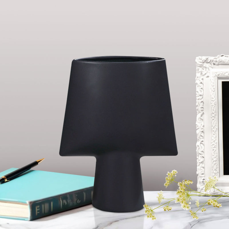 2X Ceramic Vase 21x25.5cm Small Black Modern Geometric Ornament Home Decor