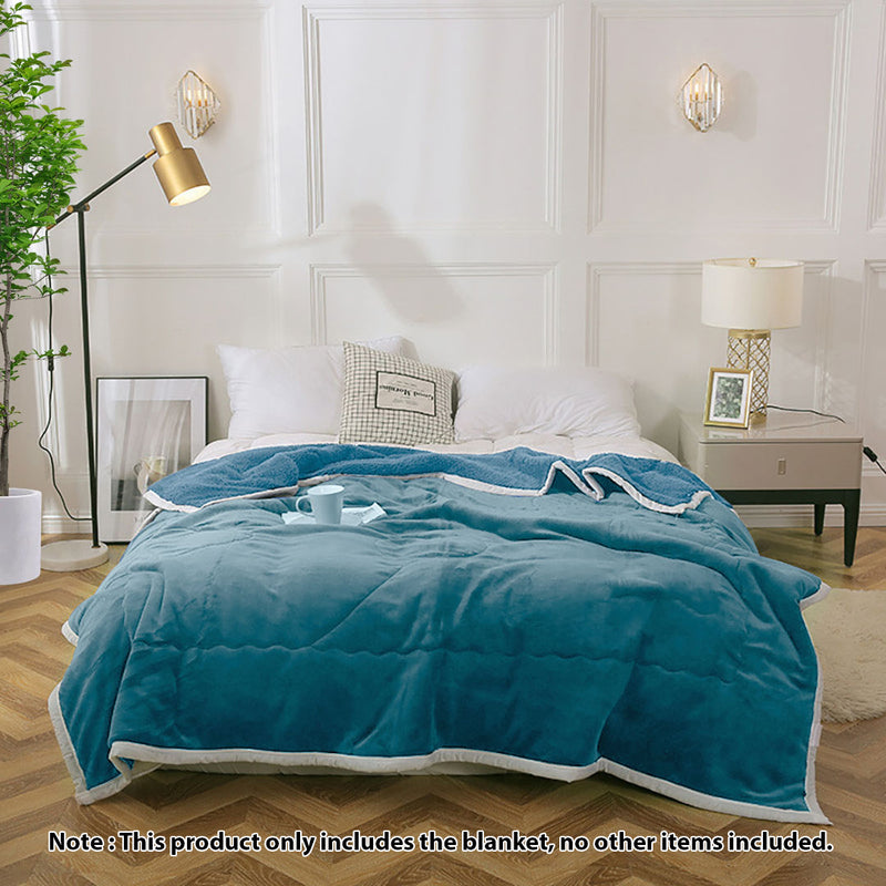 Lake Blue Double Sided Thick Flannel Polyester Throw Blanket for Bed Sofa