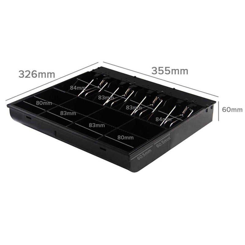 4 Bills 8 Coins Metal Cash Tray Lockable Lid Keys Heavy Duty Black 355x326x60mm