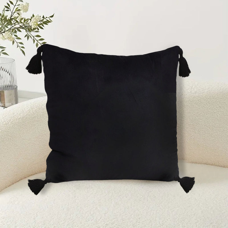Vintage Black Velvet Throw Pillow 45X Soft Square Cushion with Tassels
