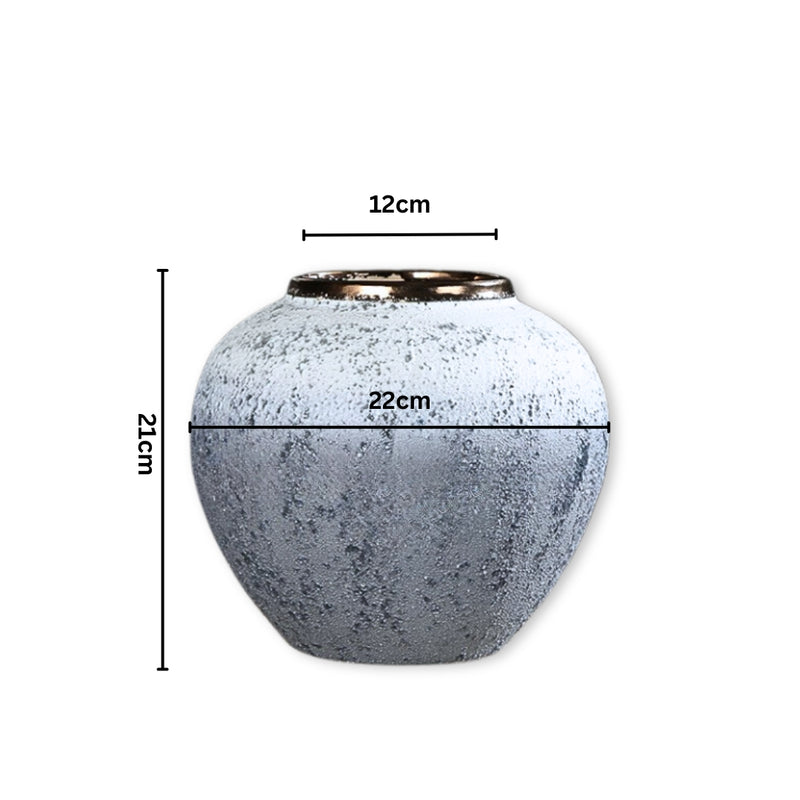 Small Ceramic Flower Vase White Grey Modern Elegant Home Decor 21x22cm