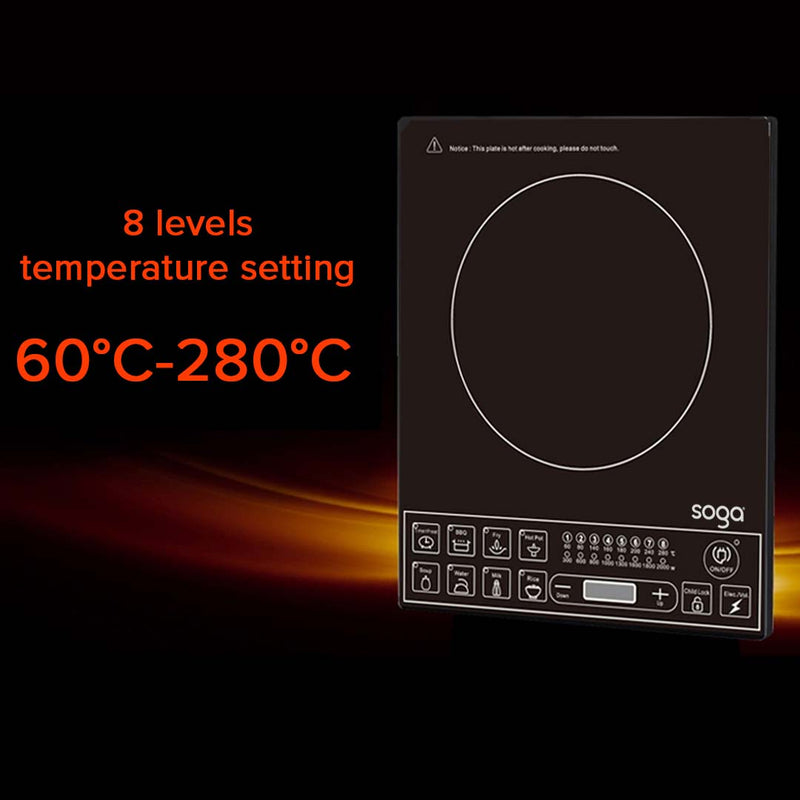 2X Portable Induction Cooktop 2000W 8 Levels 60C To 280C 18.2cm Glass Top
