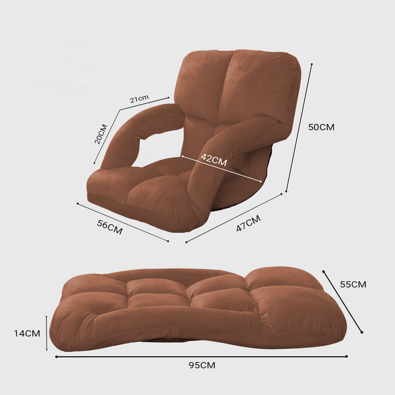 Foldable Adjustable Floor Recliner Chair with Armrest Flannel Coffee 95cm