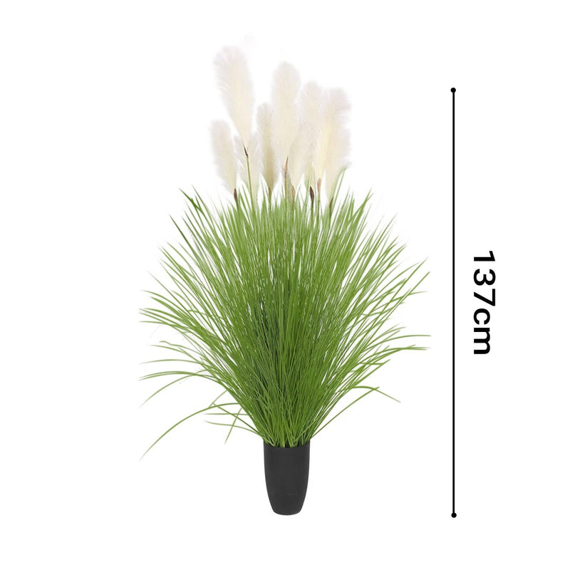 Potted Artificial Pampas Grass 137cm Plastic Tall Green Fluffy Home Decor