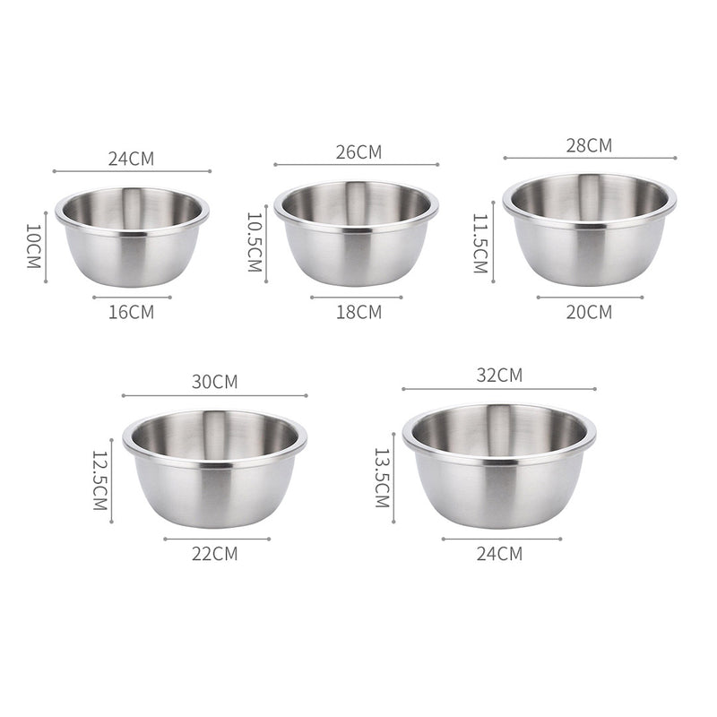 5Pcs Deepen Stackable Stainless Steel Mixing Bowls Set Kitchen Storage Silver