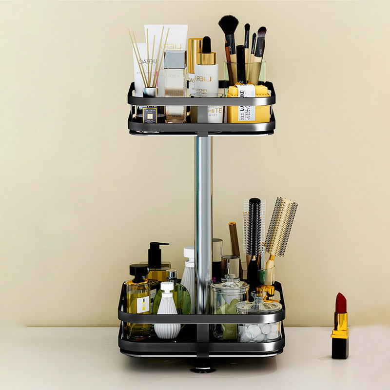 2X 2 Tier Carbon Steel Rotating Spice Rack Black 24x24x43.5cm Organizer