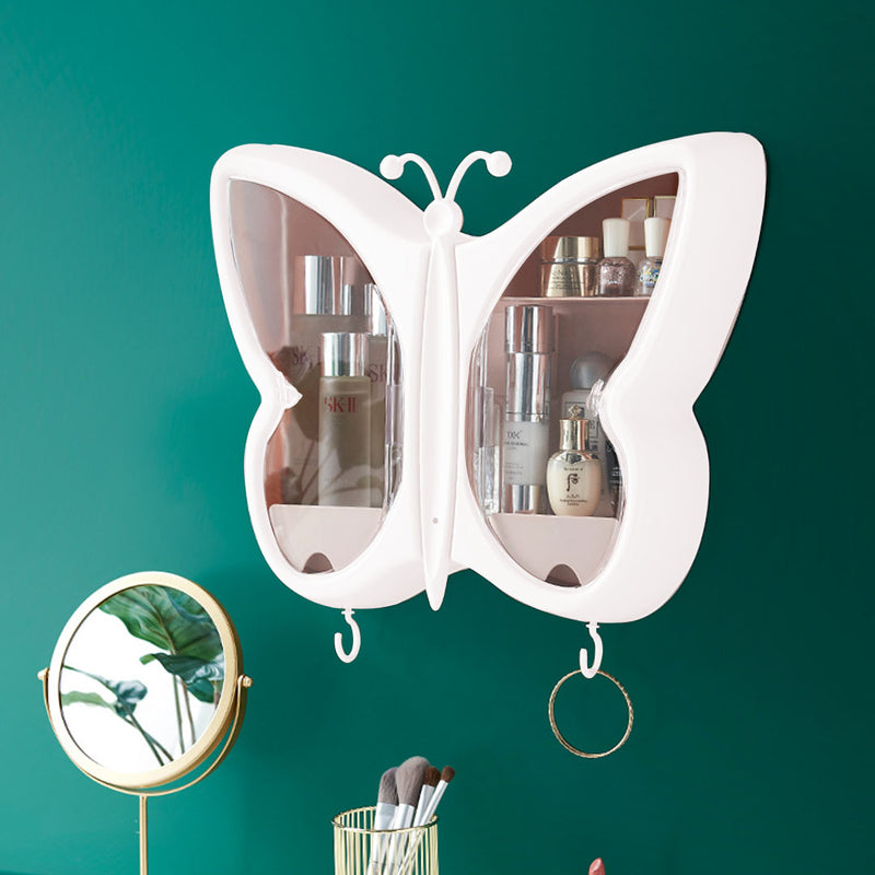 White Butterfly Wall Mounted Makeup Organizer Plastic Waterproof 42.5x11x36cm