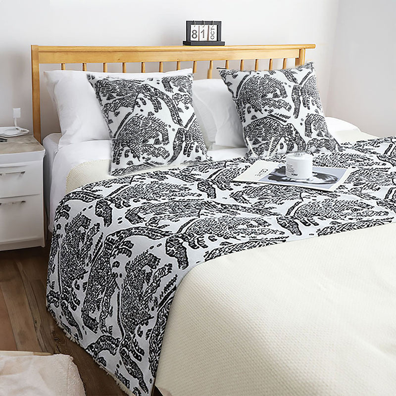 Bed Scarf Runner With 2 Cushions Polyester 70x240cm Black Set of 3 1.8m