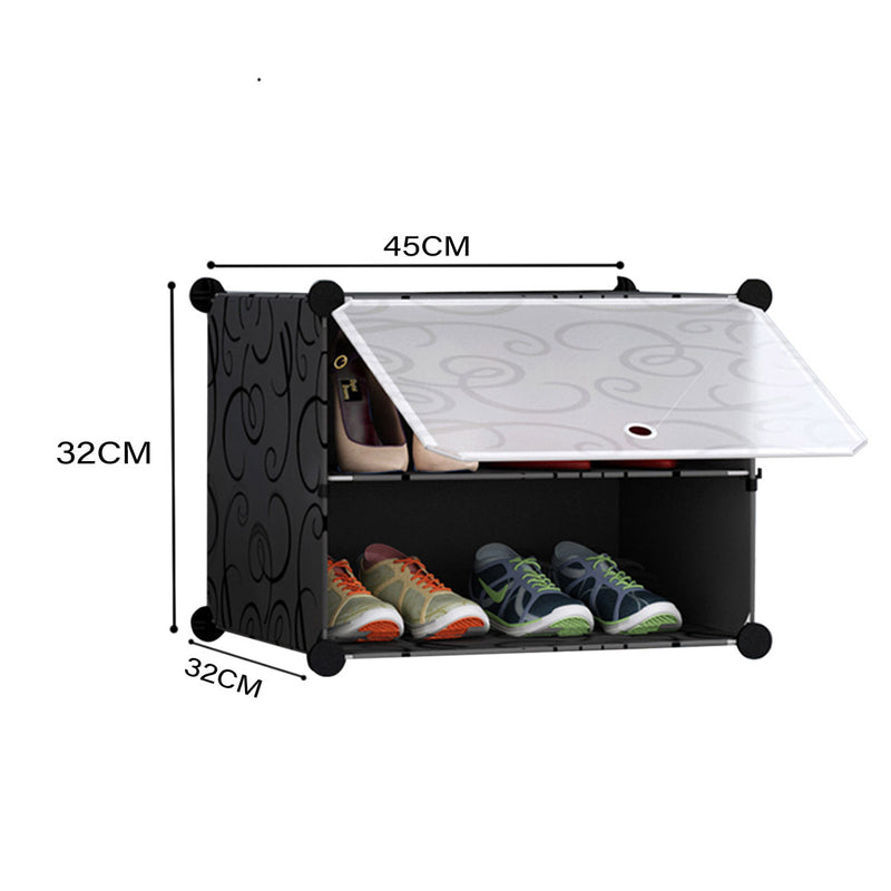 2 Tier Shoe Rack Organizer Large Capacity Stackable Black Portable Cabinet