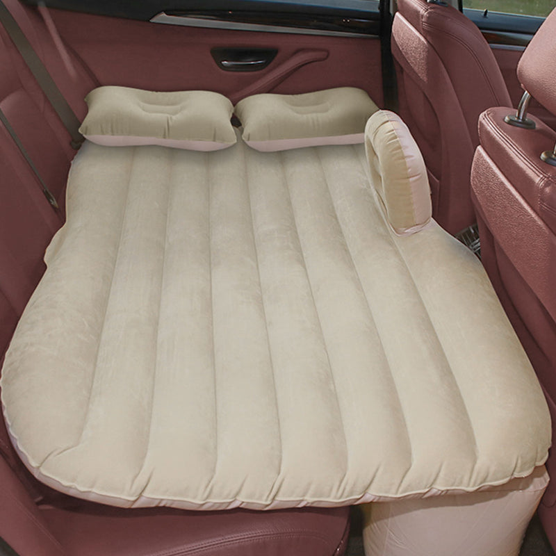 2X Beige Stripe Inflatable Car Mattress Portable Camping Air Bed Travel Kit