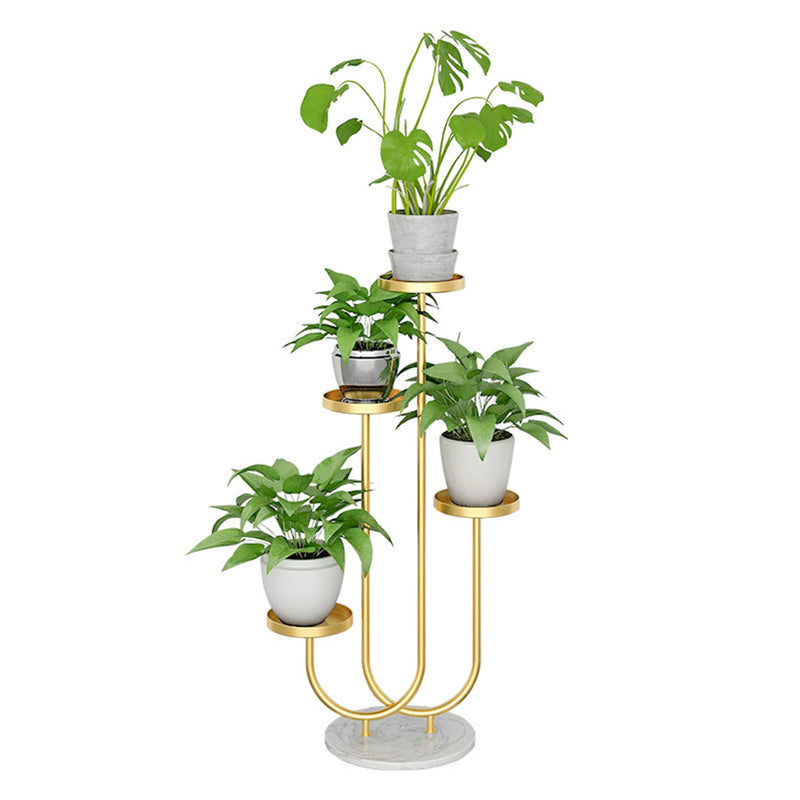 U Shaped Metal Plant Stand 4 Tier Gold Marble Base 32x20x100cm Removable Trays