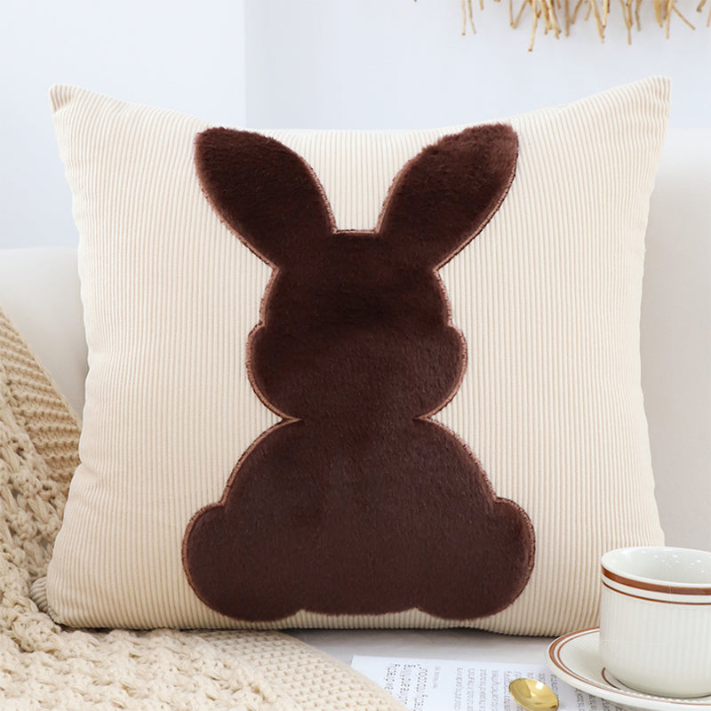 45cm Square Polyester Throw Pillow Light Tan Coffee Bunny Design 14cm Thick