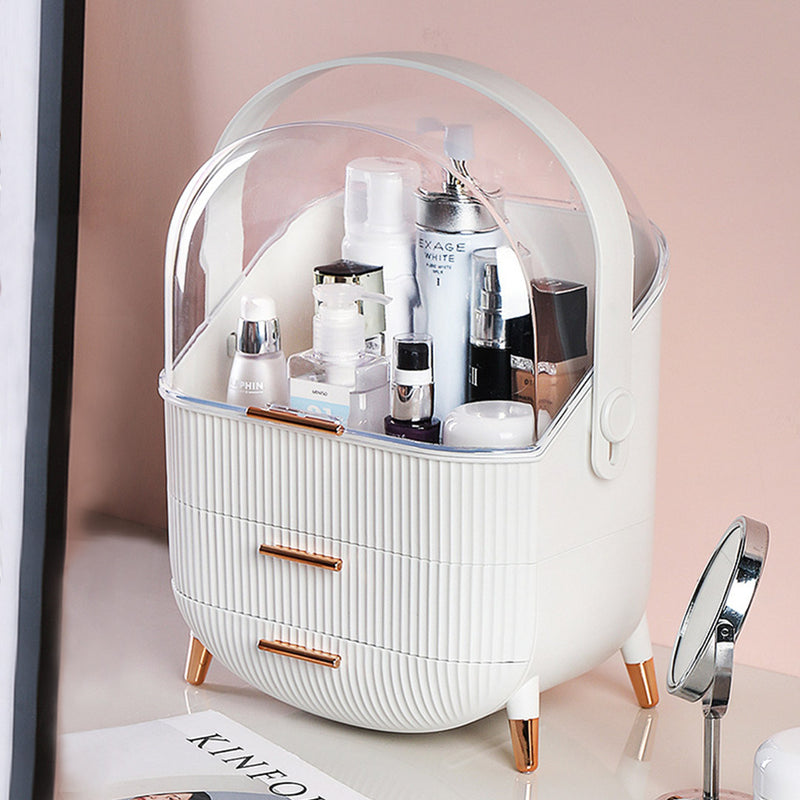29cm White Plastic Countertop Makeup Storage Organizer Dustproof Lid Drawers
