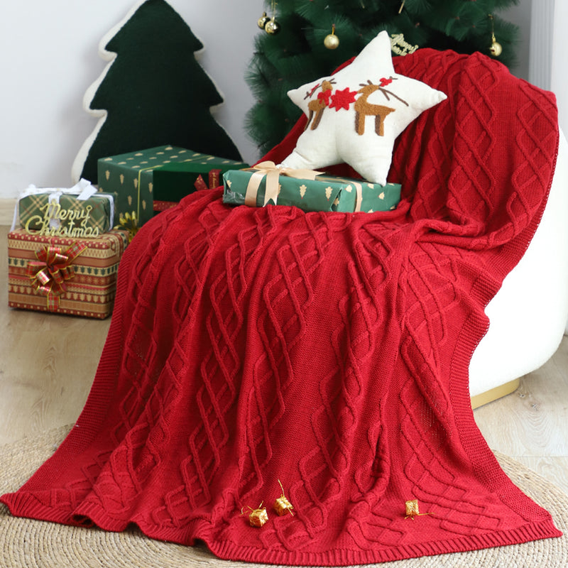Throw Blanket Polyester 130x170cm Chunky Yarn Woven Cozy Red Christmas
