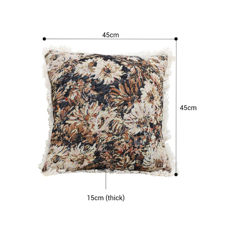 Embroidered Raised Flower Plush Velvet Throw Pillow Coffee 45x45 Cm