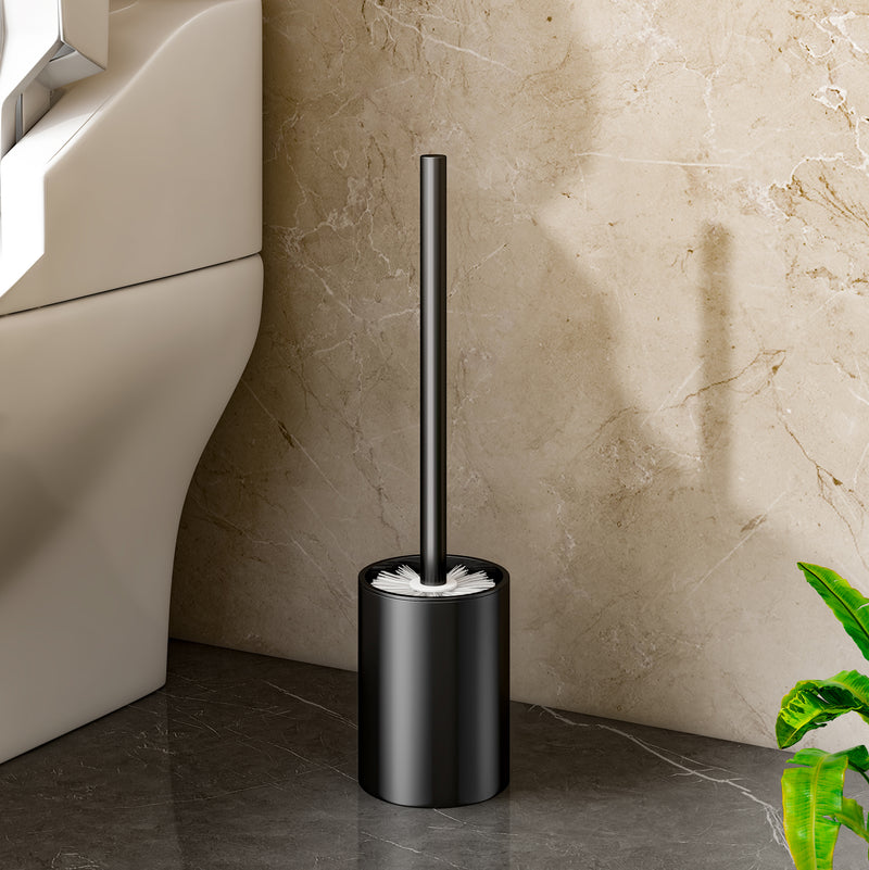 Wall Mounted Toilet Brush with Holder Aluminum Rust Resistant Black 27cm