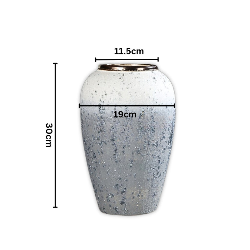 Medium White Grey Ceramic Flower Vase Elegant Home Decor 30x19cm Handcrafted