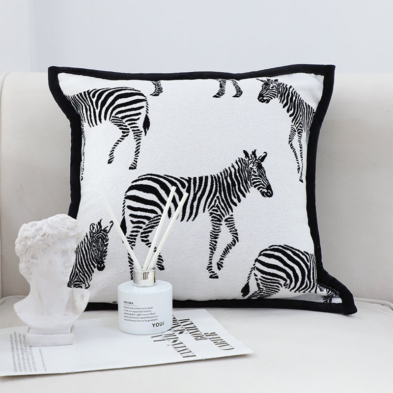 2X 45cm Polyester Zebra Throw Pillows Black And White Luxury Square