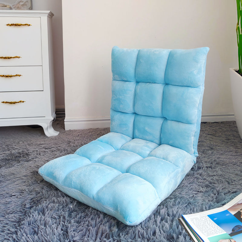 2X Floor Recliner Adjustable Folding Chair Cushion Flannel Light Blue