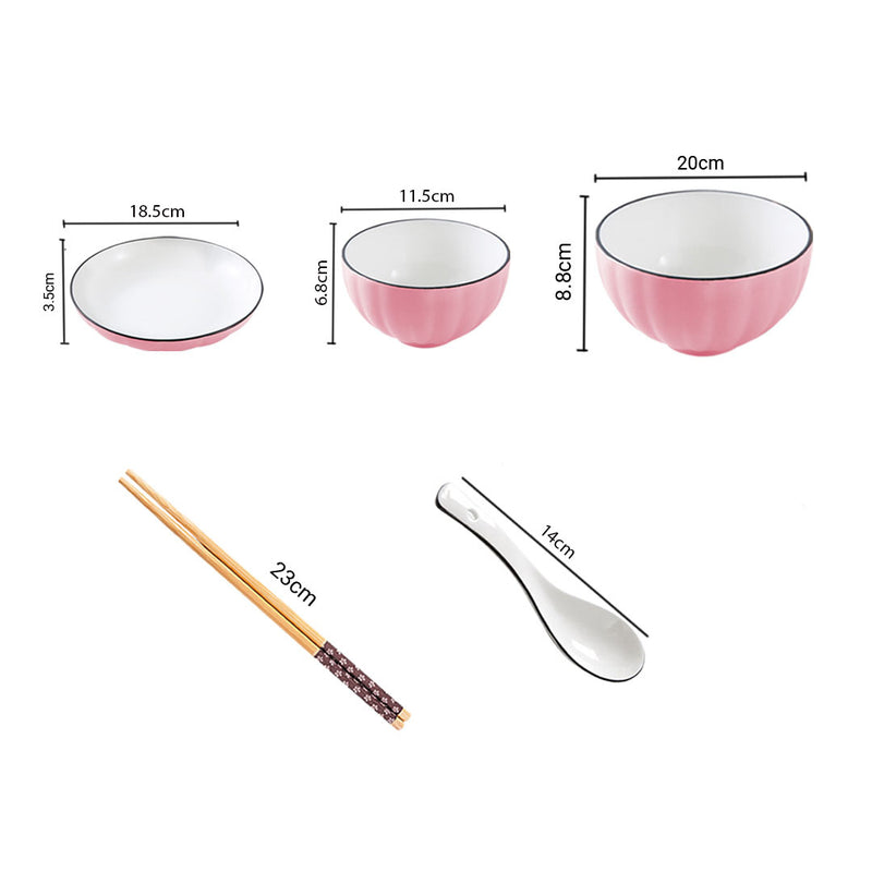 Pink Japanese Style Ceramic Dinnerware Set of 9 Bowls Plates Home Decor
