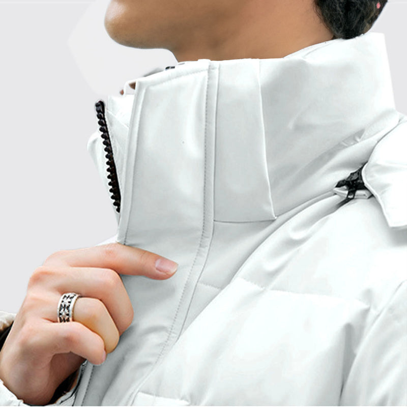Large White Long Hooded Down Puffer Coat Polyester Quilted Warm