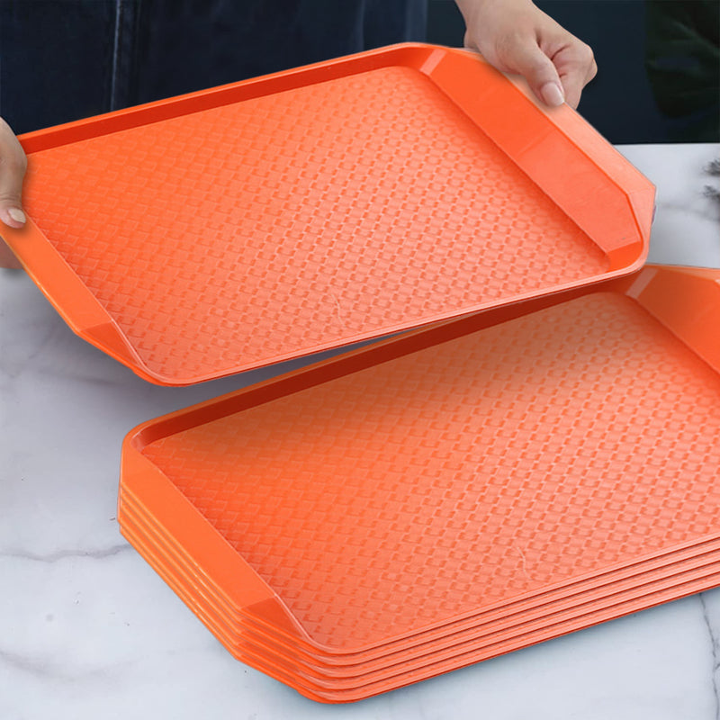 Rectangular Serving Tray Set of 10 PVC Orange Stackable Waterproof Lightweight