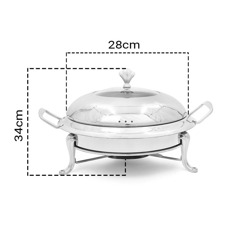Stainless Steel Round Buffet Chafing Dish 3L Food Warmer With Glass Lid