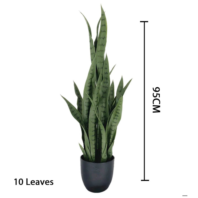 95cm Sansevieria Snake Artificial Plant Black Plastic Planter 12Pcs Leaves Green