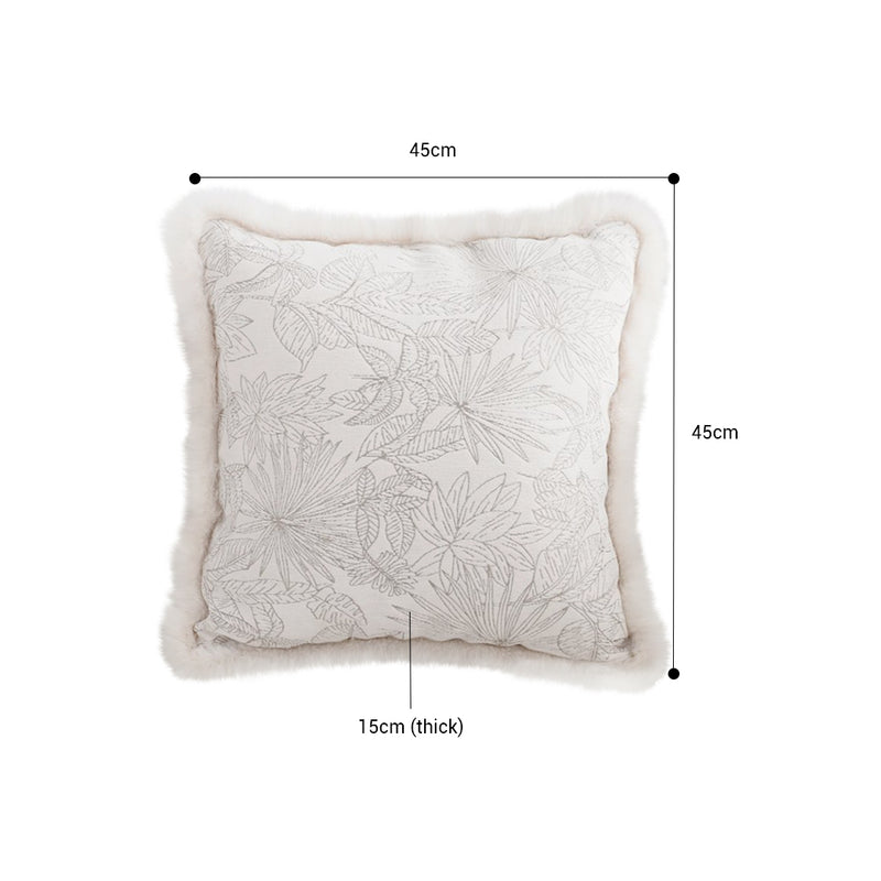 Velvet Throw Pillow Cover 45x45cm 15cm Thick Jacquard Peony Floral Off White
