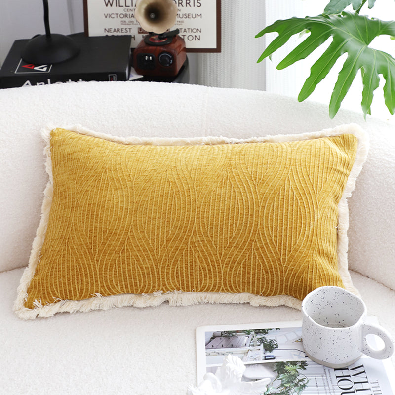Throw Pillow Chenille Texture Polyester Cotton Blend 35x55x18cm Turmeric Yellow