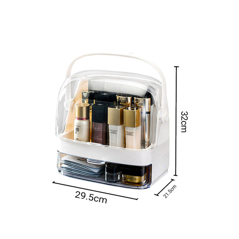 2X 2 Tier White Plastic Countertop Makeup Storage Organizer Clear Lid