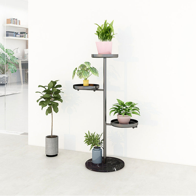 2X 3 Tier Metal Round Plant Stand With Marble Base Black 32x22x88cm