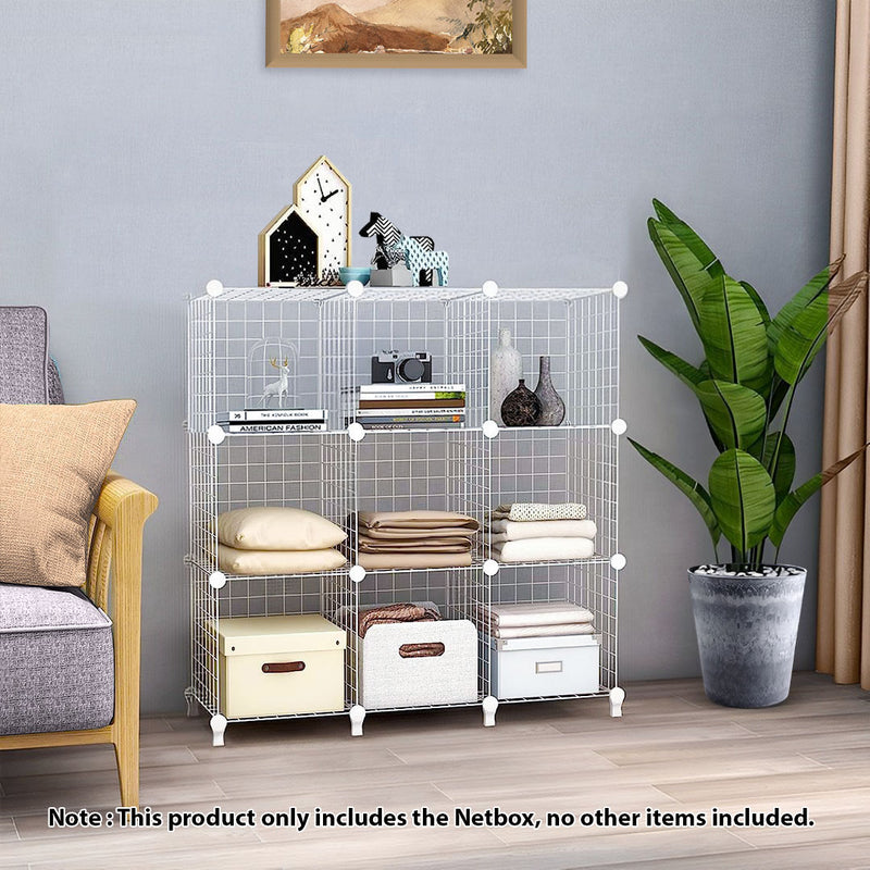 2X White 9 Cube Wire Mesh Storage Organizer Modular Portable 110x37x113cm