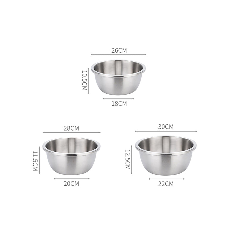 2X 3Pcs 18/10 Stainless Steel Mixing Bowls Set Nesting Matte Silver 30cm