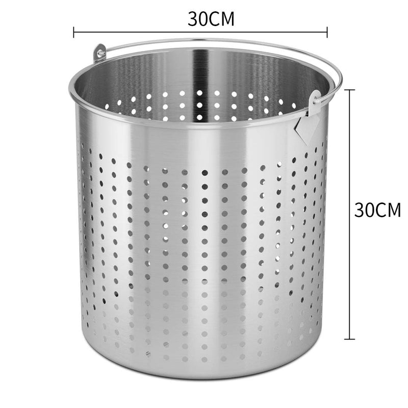 2X 21L 18/10 Stainless Steel Perforated Stockpot Pasta Basket Insert With Handle