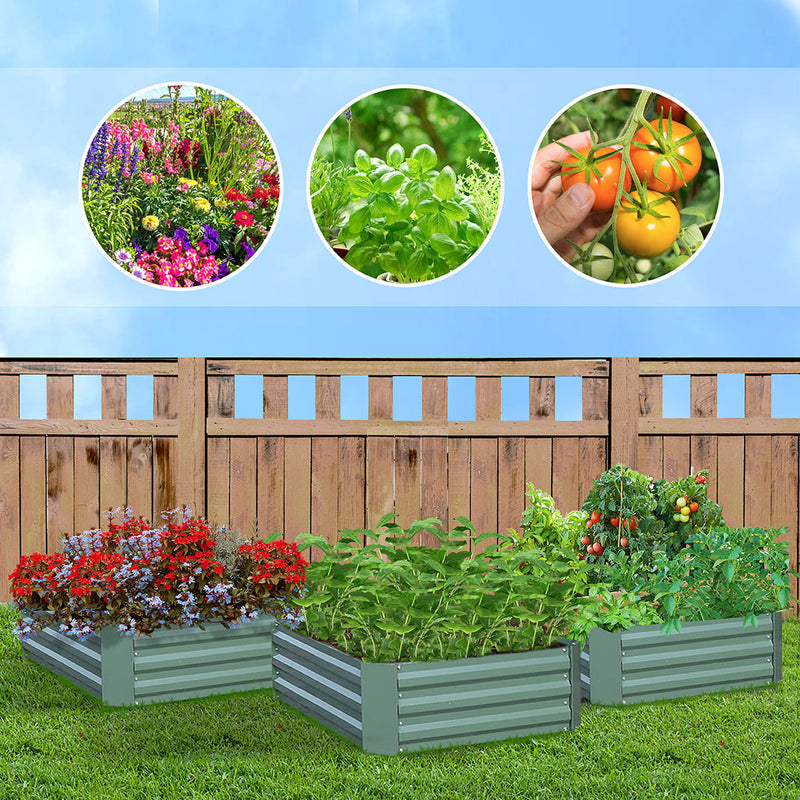 2X 100cm Square Galvanized Iron Raised Garden Bed Green Rust Resistant Planter