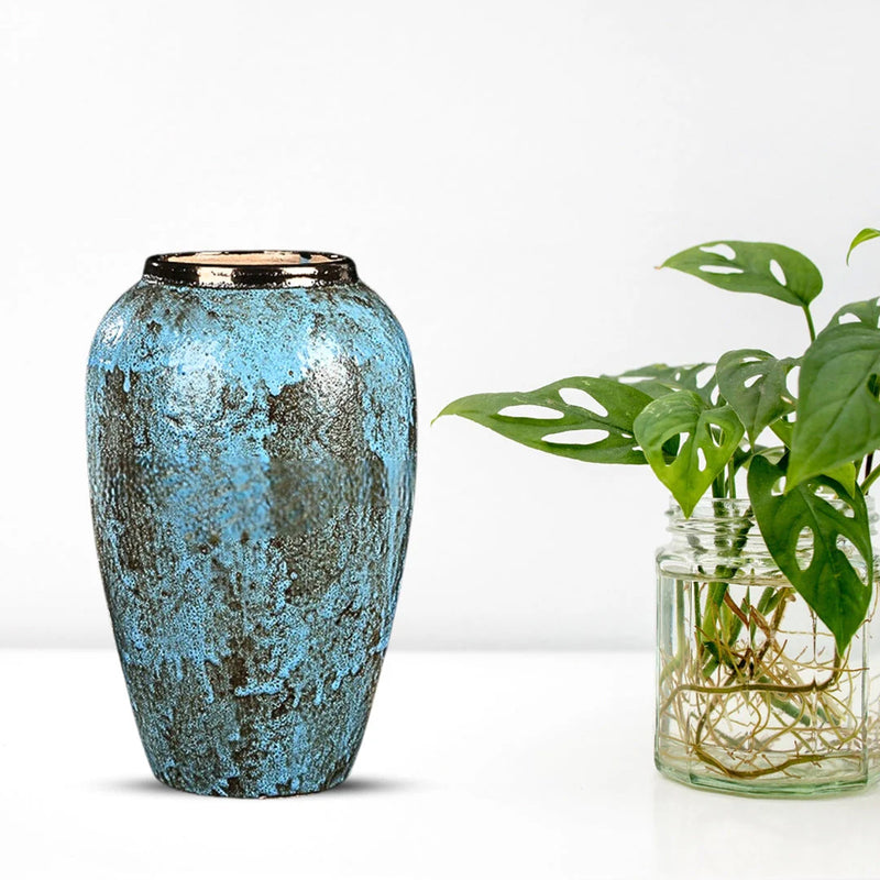 Medium Light Blue Ceramic Flower Vase 30x19cm Elegant Home Decor