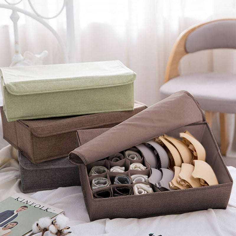 2X Coffee Foldable Flip Top Underwear Storage Box 44cmx29cmx13cm Polyester