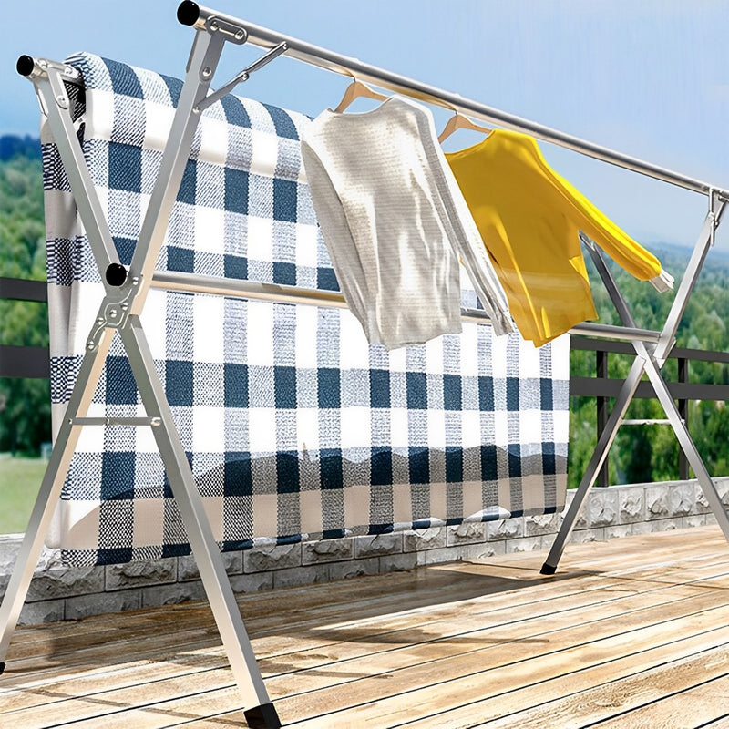 Portable Clothes Drying Rack 1.6m Foldable Stainless Steel Indoor Outdoor Silver